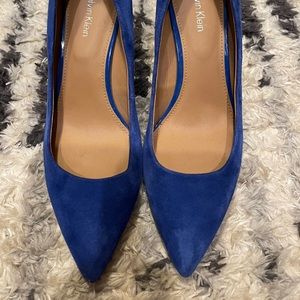 NWOT: Calvin Klein Blue Suede Heels (Gayle)